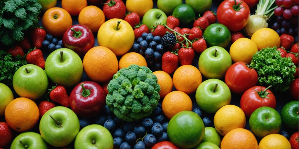 Colorful display of fresh fruits and vegetables