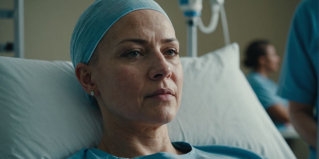 Patient undergoing chemotherapy in a hospital room.