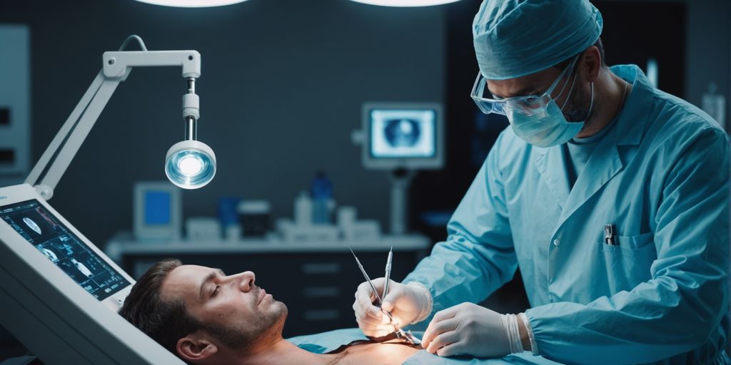 Surgeon in operating room performing cosmetic surgery procedure.