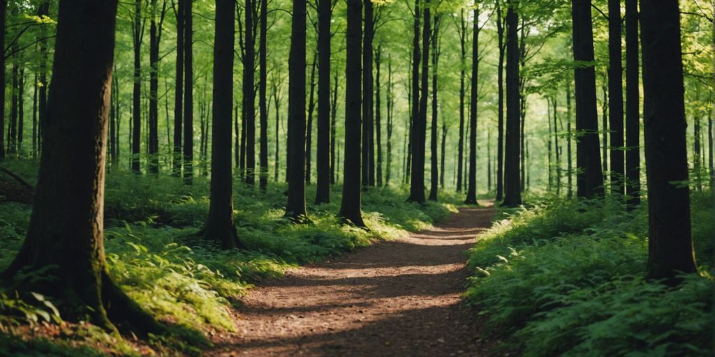 A peaceful forest path symbolizing natural mental health improvement