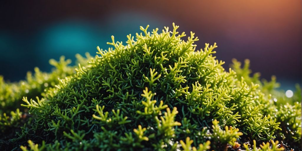 Sea moss with health benefits icons and vibrant background